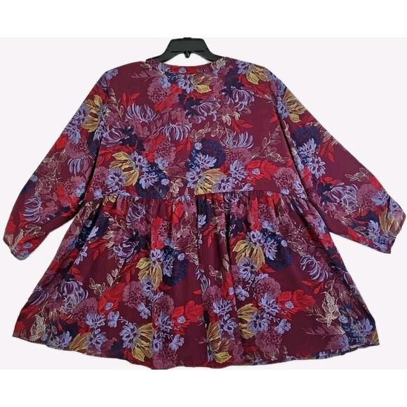 Chelsea Studio~Plus Size(26/28)2X~ Red/Brown Floral Button-Up Bloyse 3/4 Sleeve - Picture 3 of 14